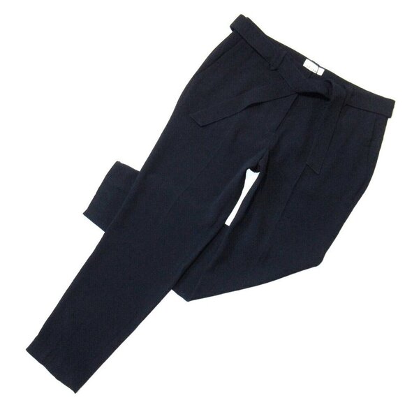 NWT Sezane Havy in Marine Navy Satin Back Crepe Belted Taper Ankle Pants 38 / 6 - Picture 1 of 6